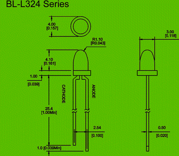 LED bullet 3mm Package diagram 