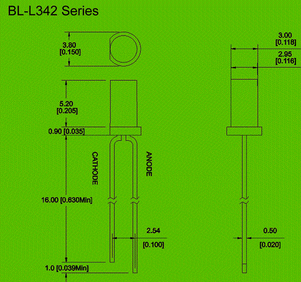 3mm Flat Top LEDs | Ultra Bright LEDs Package diagram 