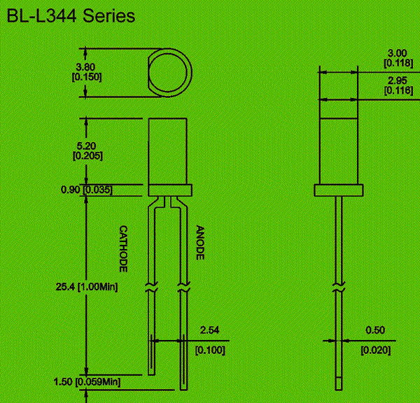 3mm Flat Top LEDs | super bright LED Package diagram 