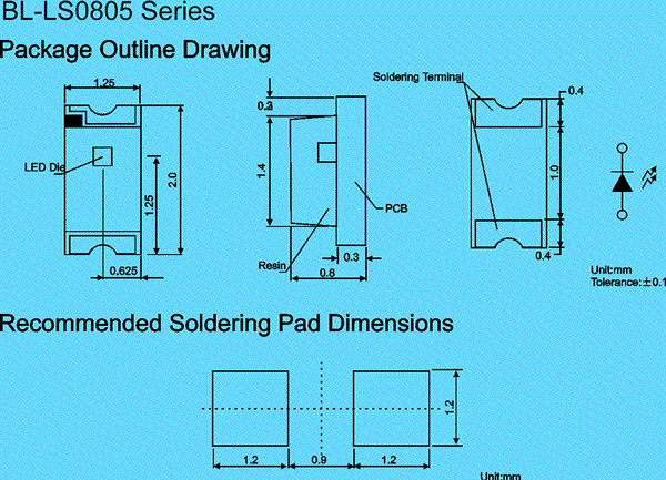 0805 LED | smt LED diode Package diagram 