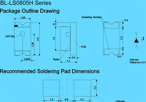 0805 LED | SMT LED Package diagram 