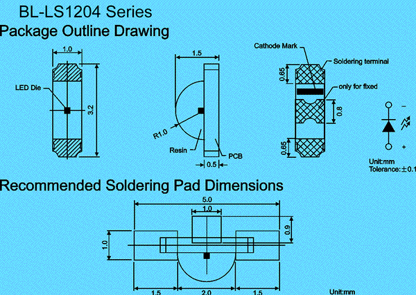 1204 LED | white blue green yellow red Package diagram 