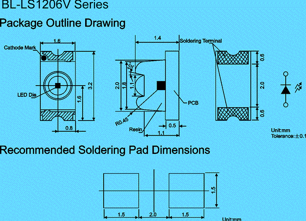 SMT LED | 1206 LED | 3216 type super bright Package diagram 