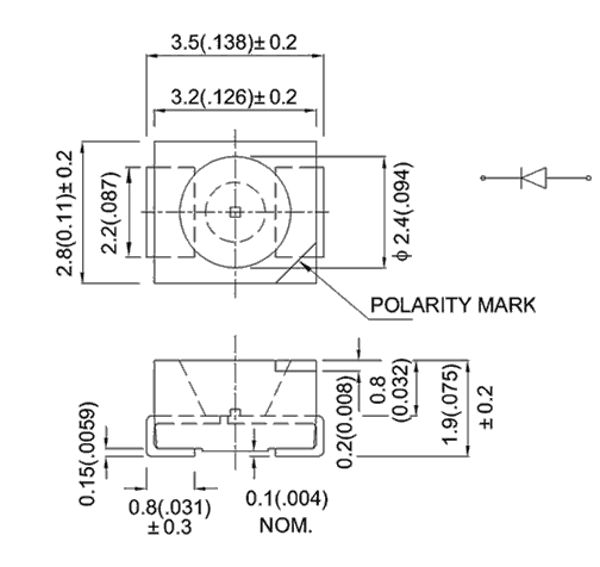 SMT LED | 3528 PLCC2 Package diagram 