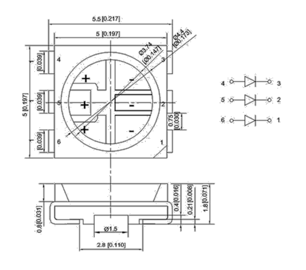 SMT LED | 5050 PLCC6 Package diagram 