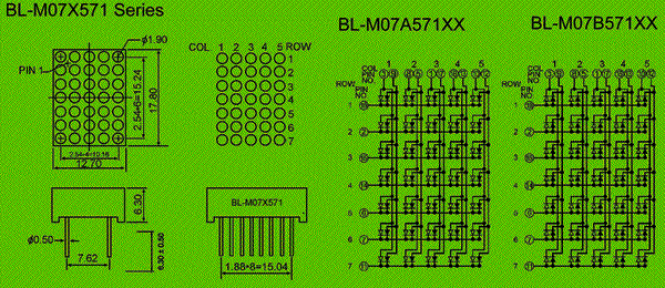 dot matrix led | 5x7 display 0.7 inch height | bicolor LED Package diagram 