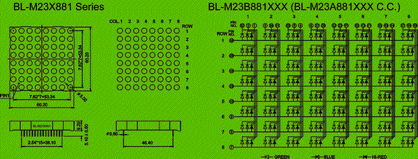 rgb led matrix - 8x8 Dia.5mm Package diagram 